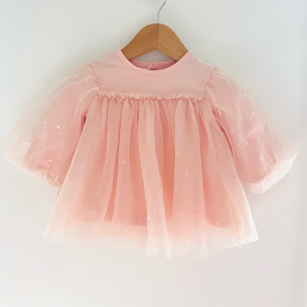 NEW Ethereal Chiffon Sequin Baby Girl Dress, Pale Coral Pink, Layers of Tulle